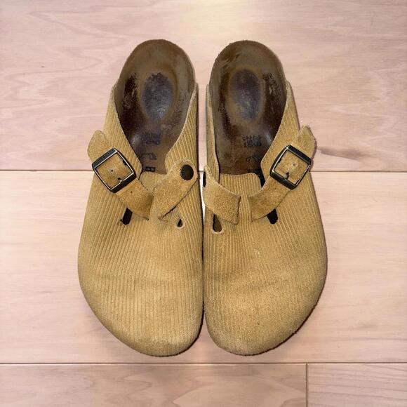 Birkenstock Boston Corduroy Cork Brown Suede Embossed Leather Women's 8 - Picture 4 of 7